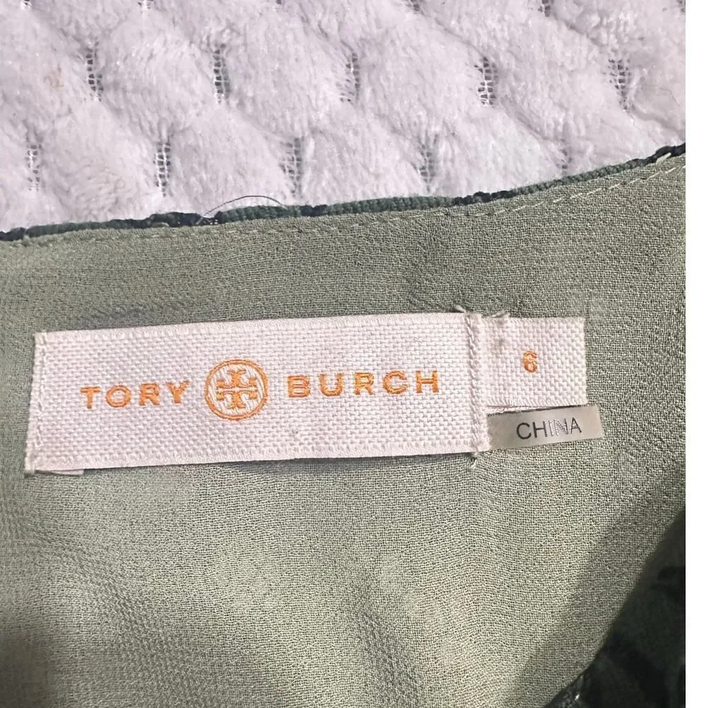 Tory Burch Mariana Sheath Dress Women's 6 Green Wool Silk Satin Lace Accent